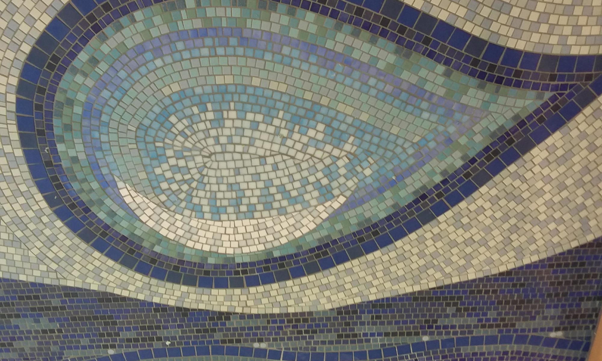 Large blue tile mosaic water droplet